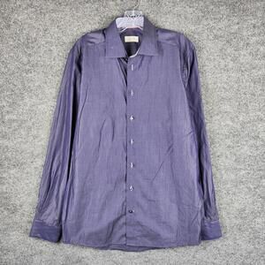 Eton Shirt Mens 42 16.5 Purple Solid Long Sleeve Button Front Dress Cotton